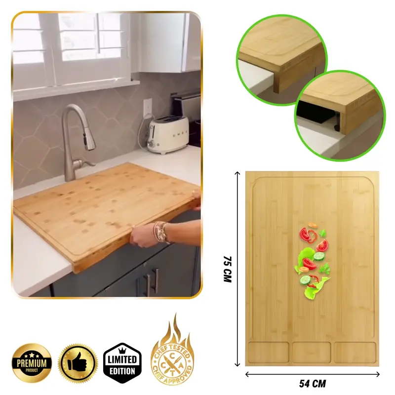 BambooCraft™ - Επιφάνεια Κοπής από Μπαμπού Extra Large με Αποσπώμενα Πόδια